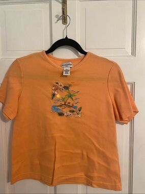 breckenridge Orange Tropical Island Embroidered Tee